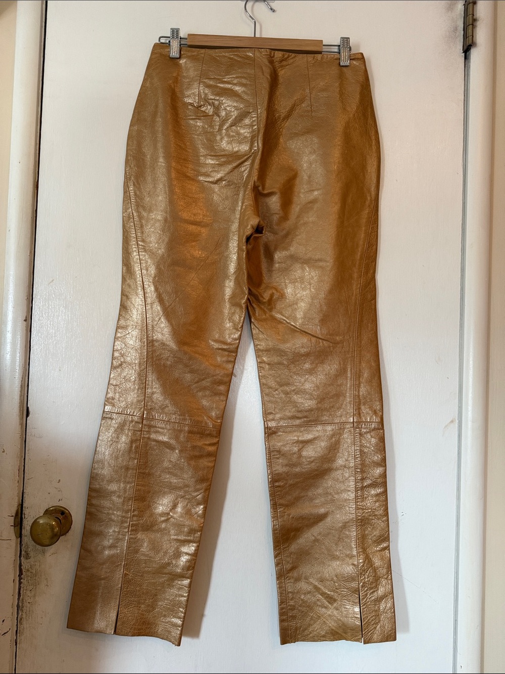 Banana Republic Vintage Gold Genuine Leather Pants Lined Split Leg | Size 6 - Picture 3 of 13